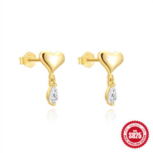 Loving Heart In Sterling Silver Horse Eye Zircon Pendant Earrings