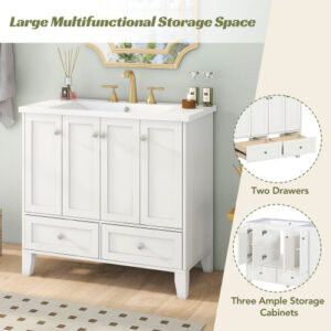 36  Bathroom Vanity With Resin Sink Combo,Solid Wood Frame Bathroom Storage Cabinet, Freestanding Vanity Set With 4 Soft Closing Doors 2 Drawers