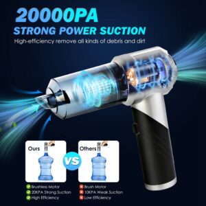 1Pc Cordless Car Vacuum Cleaner Portable Handheld Vacuum With 20000PA Suction Brushless Motor 3 Suction Levels Type-C Rechargeable Compressed Air Duster Blower For Home Car Camp Office