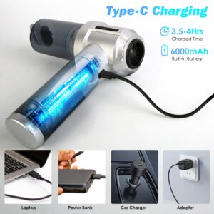 1Pc Cordless Car Vacuum Cleaner Portable Handheld Vacuum With 20000PA Suction Brushless Motor 3 Suction Levels Type-C Rechargeable Compressed Air Duster Blower For Home Car Camp Office