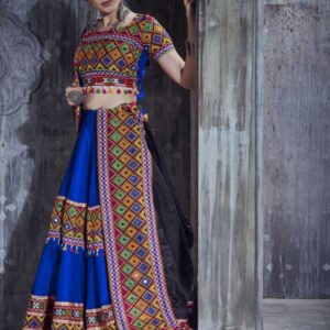 Art Silk Fancy Navratri Chaniya Choli | Gamthi, Mirror & Lace Work | Unstitched Blouse | Umbrella Style