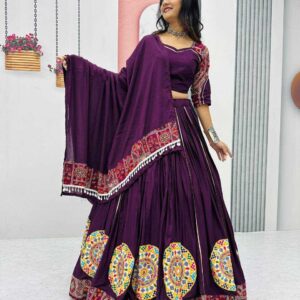 Pure Cotton Navratri Chaniya Choli (Purple) | Gamathi Work | Fully Stitched Lehenga & Blouse with Dupatta