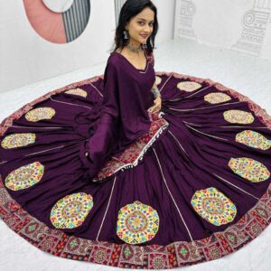 Pure Cotton Navratri Chaniya Choli (Purple) | Gamathi Work | Fully Stitched Lehenga & Blouse with Dupatta