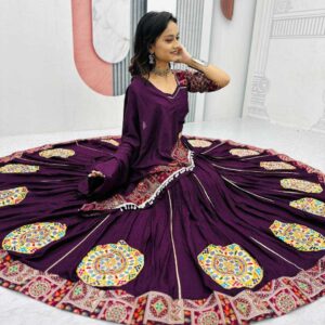 Pure Cotton Navratri Chaniya Choli (Purple) | Gamathi Work | Fully Stitched Lehenga & Blouse with Dupatta