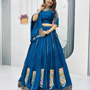 Pure Cotton Navratri Chaniya Choli (Blue) | Gamathi Work | Fully Stitched Lehenga & Blouse with Dupatta