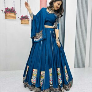 Pure Cotton Navratri Chaniya Choli (Blue) | Gamathi Work | Fully Stitched Lehenga & Blouse with Dupatta
