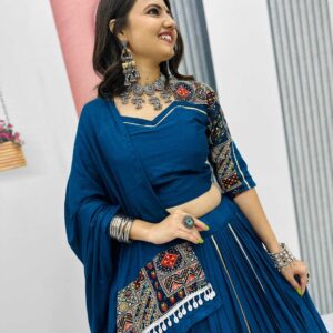Pure Cotton Navratri Chaniya Choli (Blue) | Gamathi Work | Fully Stitched Lehenga & Blouse with Dupatta