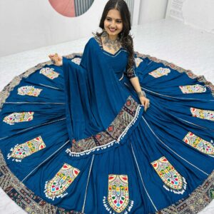 Pure Cotton Navratri Chaniya Choli (Blue) | Gamathi Work | Fully Stitched Lehenga & Blouse with Dupatta