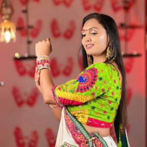 Heavy Muslin Cotton Navratri Chaniya Choli | Digital Print & Real Mirror Work | Stitched Lehenga + Unstitched Blouse