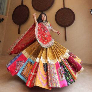 Muslin Cotton Navratri Chaniya Choli | Real Mirror, Gota Zari & Kodi Lace Work | Stitched Lehenga + Unstitched Blouse