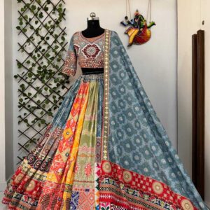 Muslin Cotton Navratri Chaniya Choli | Digital Print & Real Mirror Work | Stitched Lehenga with Unstitched Blouse