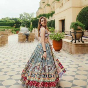 Muslin Cotton Navratri Chaniya Choli | Digital Print & Real Mirror Work | Stitched Lehenga with Unstitched Blouse