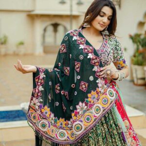Muslin Cotton Navratri Chaniya Choli | Real Mirror Work & Digital Print | Stitched Lehenga + Unstitched Blouse